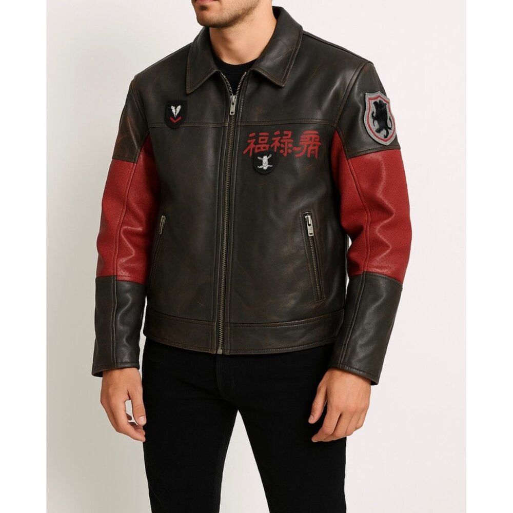 Wilsons Leather L Y2K M. Julian Revolution Jacket Biker Core Moto Graphic Edgy